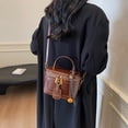 thumbnail image 4 of husxh Retro Leather Bucket Bag for Women Zipper Closure Shoulder Purses (Brown), 4 of 9