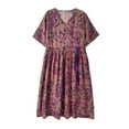 thumbnail image 7 of Qulqfy Midi Dress for Women Casual Purple Short Sleeve Boho Elastic Waist Floral V Neck Dresses Fall Dresses for Women L, 7 of 7