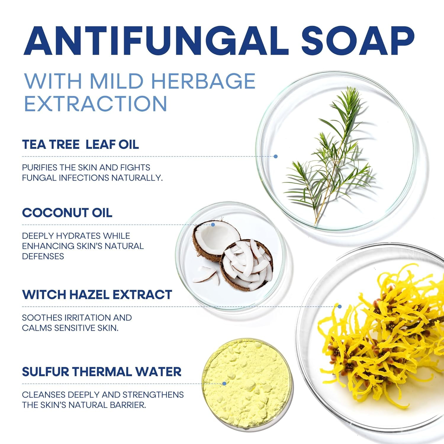 Hermon Antifungal Soap with Tea Tree Oil: Antifungal Bar Soothing Care & Relief of Itchy for Ringworm Jock Itch Tinea Versicolor Athletes Foot - Body & Face Wash for Men and Women
