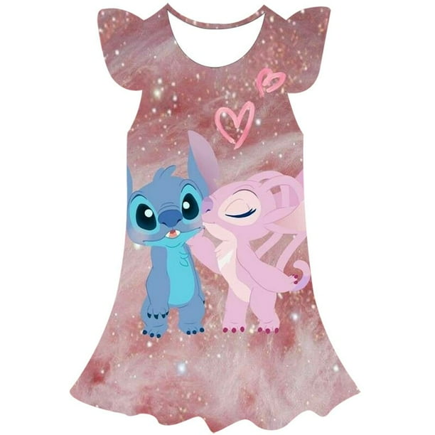 2023 año Disney Stitch Girl vestidos casuales verano estampado de flores vestido sin mangas disfraces fiesta de cumpleaños serie Disney faldas 7T Gao Jinjia LED