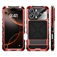 thumbnail image 4 of Compatible with iPhone 16 Pro Max, Metal Case with Tempered Glass Screen Protector Military Rugged Heavy Duty Shockproof Case with Stand Full Cover Tough Case for iPhone 16 Pro Max, Red, 4 of 11