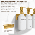 thumbnail image 4 of Nurforta Shampoo and Conditioner Dispenser - Shower Soap Dispenser Wall Mounted - 17 fl oz Set of 3 Gold Plastic Bottles with Stainless Steel Pumps & No-Drill Adhesive Holders for Bathroom, 4 of 10