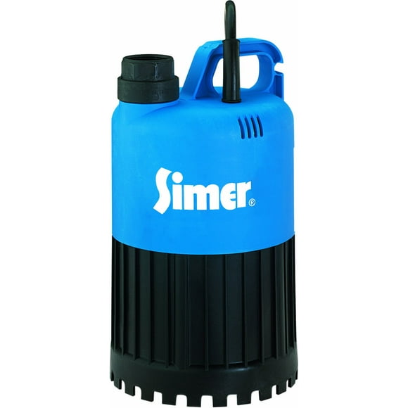 Simer Pompe Submersible Utilitaire 2385 1/2 HP, Élimine l'Eau Indésirable des Toits Plats, des Puits de Fenêtre Ou des Dépressions Peu Profondes, Corps en Thermoplastique et en Acier Inoxydable, 3000 GPH, 115V, 1-1/4" BSP Mâle