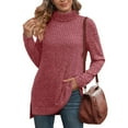 thumbnail image 4 of RYDCOT Fall Winter Tops for Women Tunic Tops Turtleneck Long Sleeve Side Split High Low Lightweight Sweaters Knit Tops for Women Basic Shirts Sale or Clearance, 4 of 8