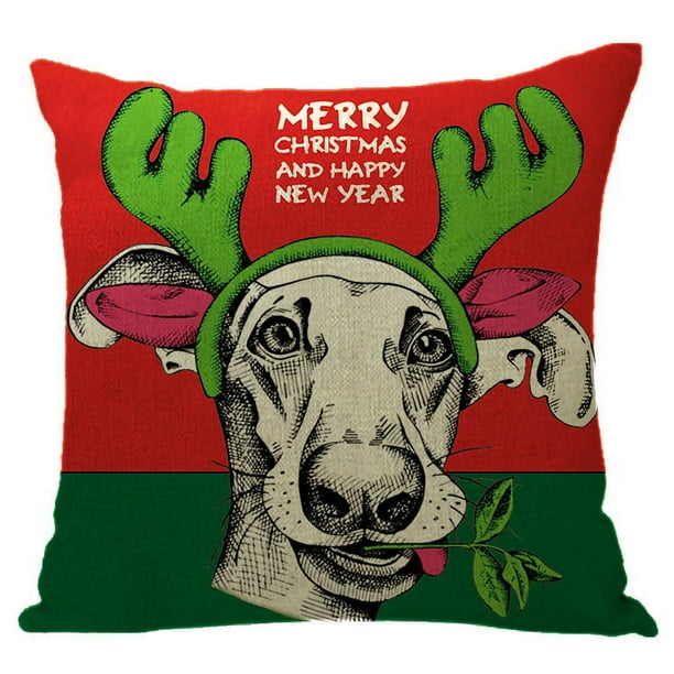 Funda de almohada navideña con diseño de muñeco de nieve para el hogar, almohada de lino a cuadros rojos, cojín navideño