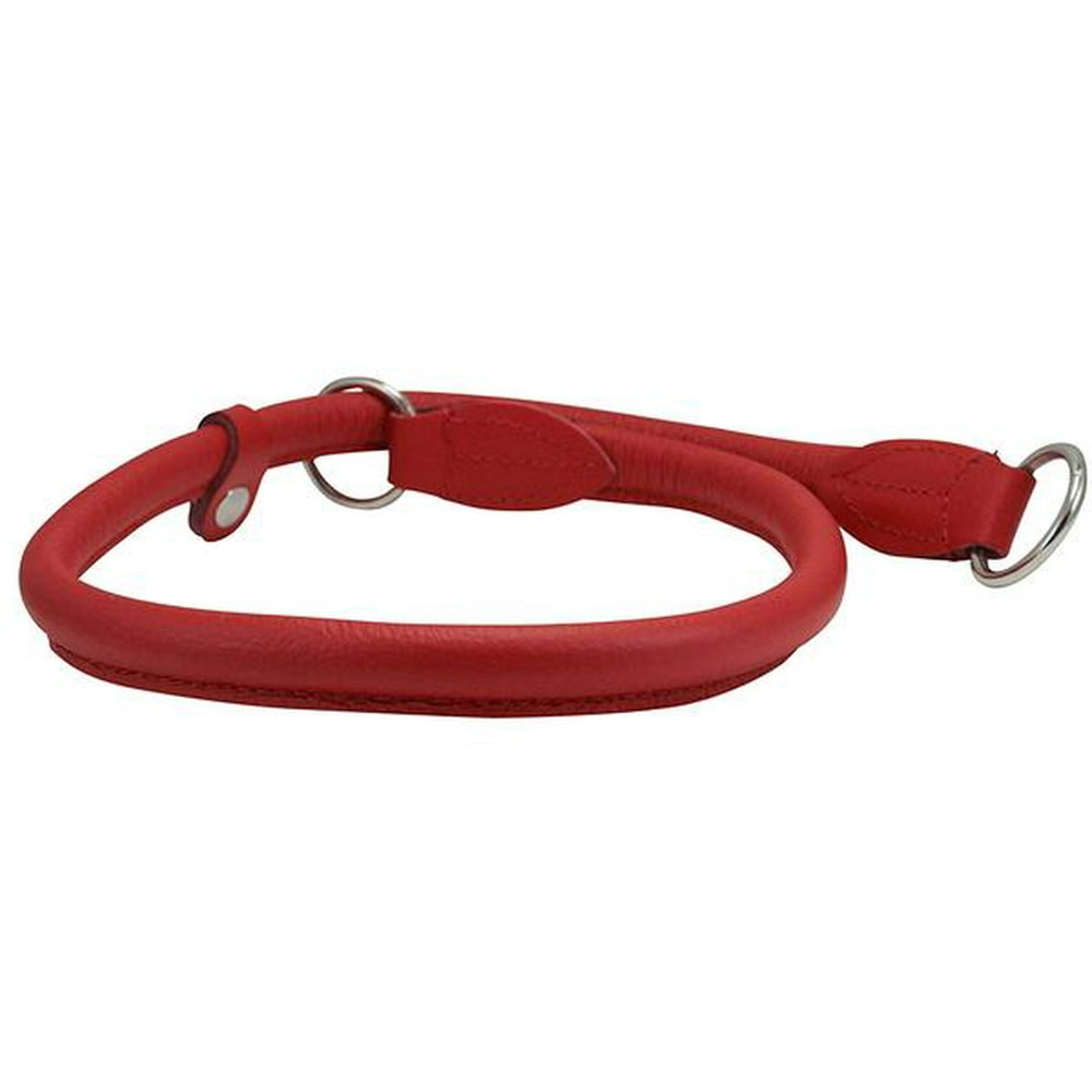 Round High Quality Genuine Rolled Leather Choke Dog Collar Red (26