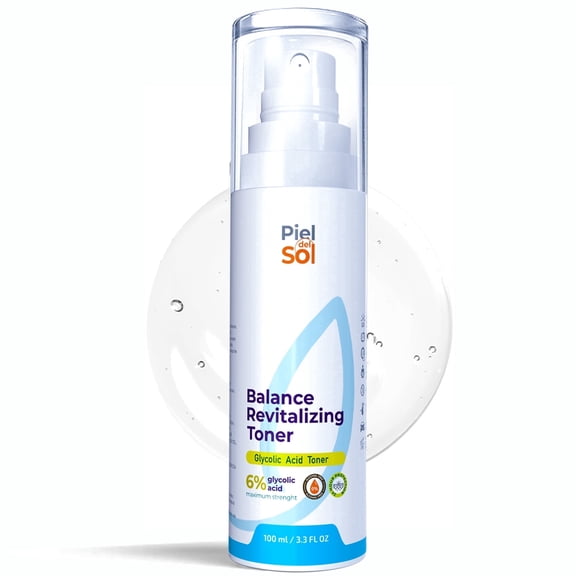 Piel del Sol 6% Glycolic Acid Exfoliating Toner AHA Liquid Exfoliant for Glowing Skin Pores & Dark Spots 3.3 Fl Oz