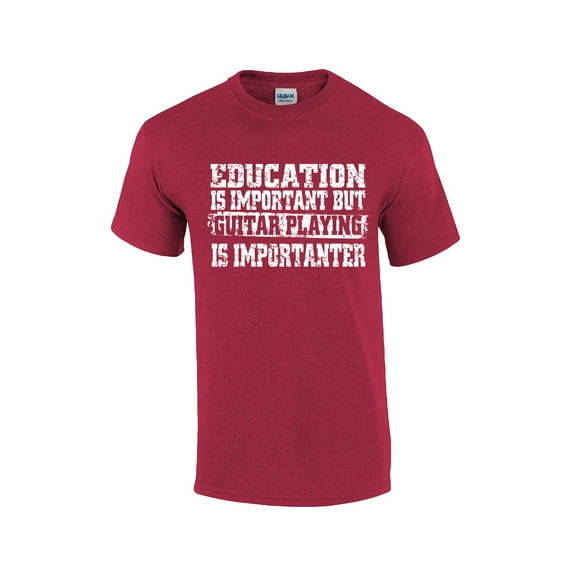Funny Guitar T-shirt Education is Important but Guitar Playing is Importanter Musician Band Rock Heavymetal 80's Bass Player-Antiquecherry-Large