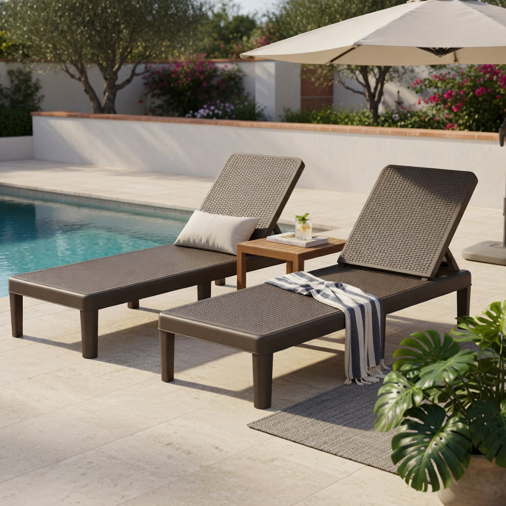 Hommoo Outdoor Chaise Lounge Chair, Adjustable 4-Position Reclining Patio Lounger with Waterproof Faux Rattan PP Surface, Brown
