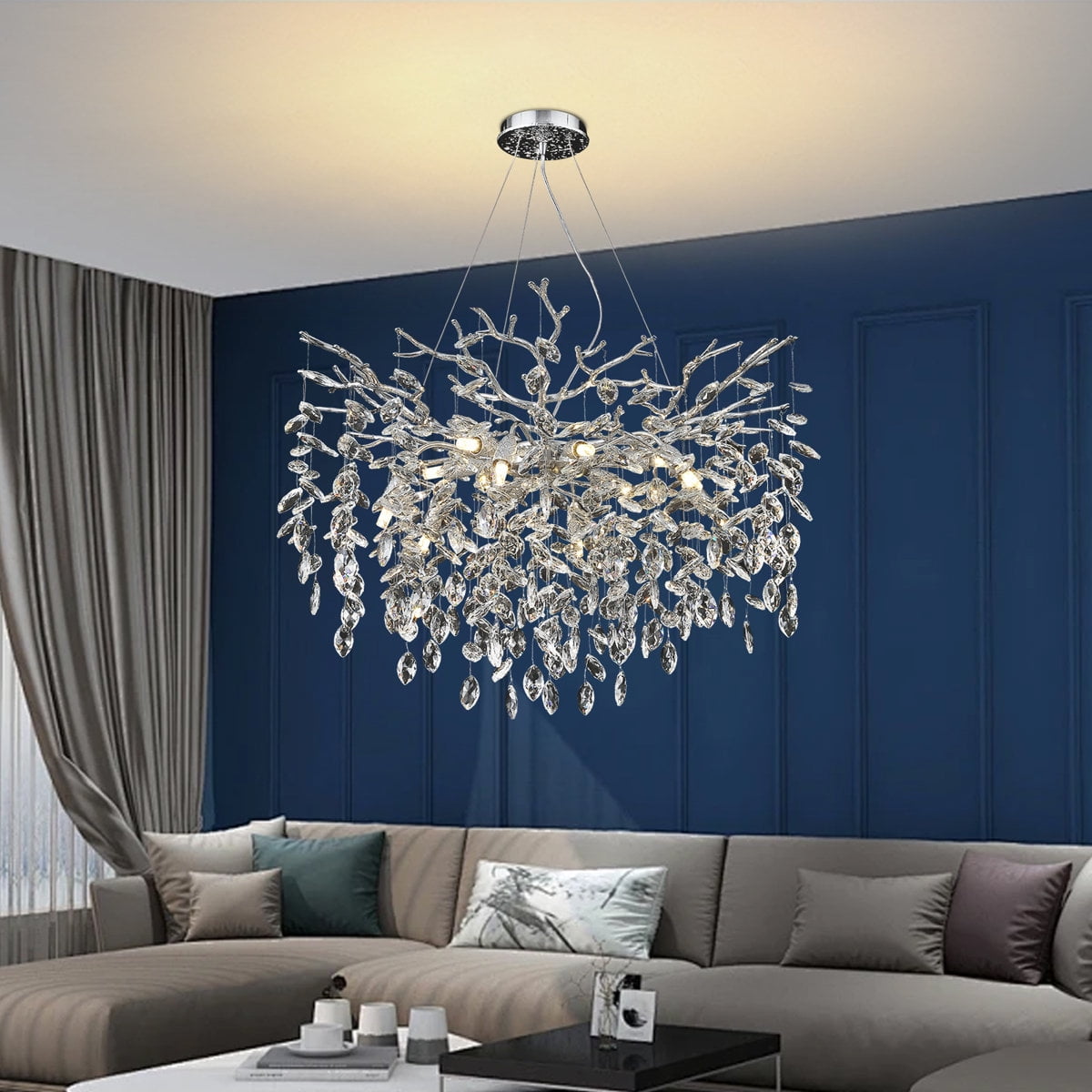 RRBEST Silver Luxury Tree Branch Chandelier,Modern Chandelier Crystal Light Fixture,Pendant Lamp for Living Rooms
