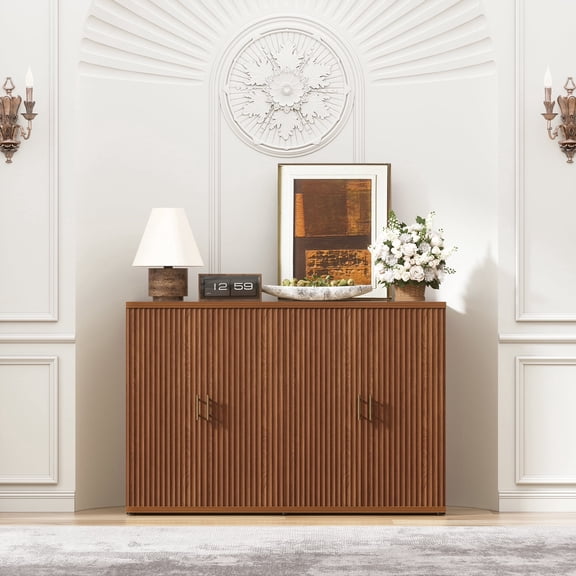 Brafabhome 47" Wide Fluted Sideboard with 4 Doors, Modern Credenza Buffet Cabinet with Adjustable & Removable Shelf for Living Room, Dining Room | Walnut