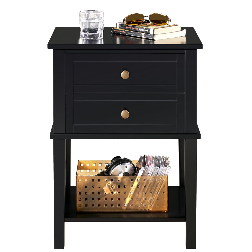 2 Drawers Wood Nightstand End Table Bedroom Living Room Black - Walmart