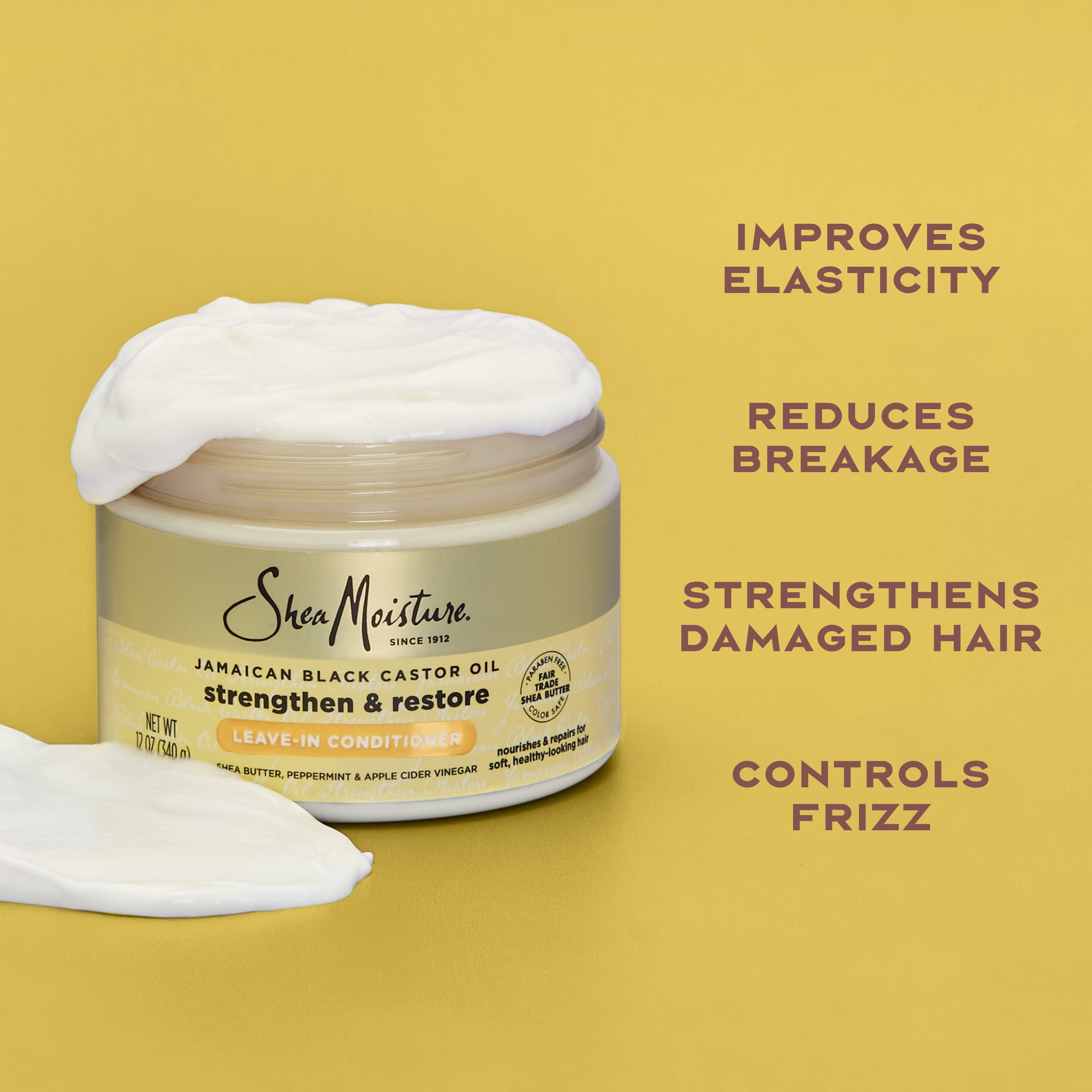SheaMoisture Leave In Conditioner For Damaged Hair 100% Pure Jamaican Black Castor Oil to Soften and Detangle Hair, 11.5 oz