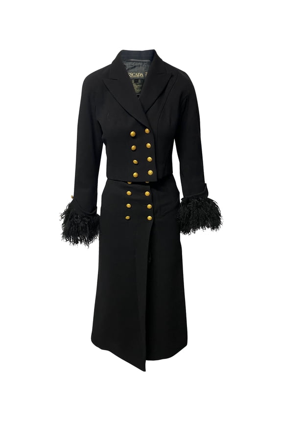 Pre-Owned Escada x Margaretha Ley Fur Trimmed Trench Coat in Black Wool