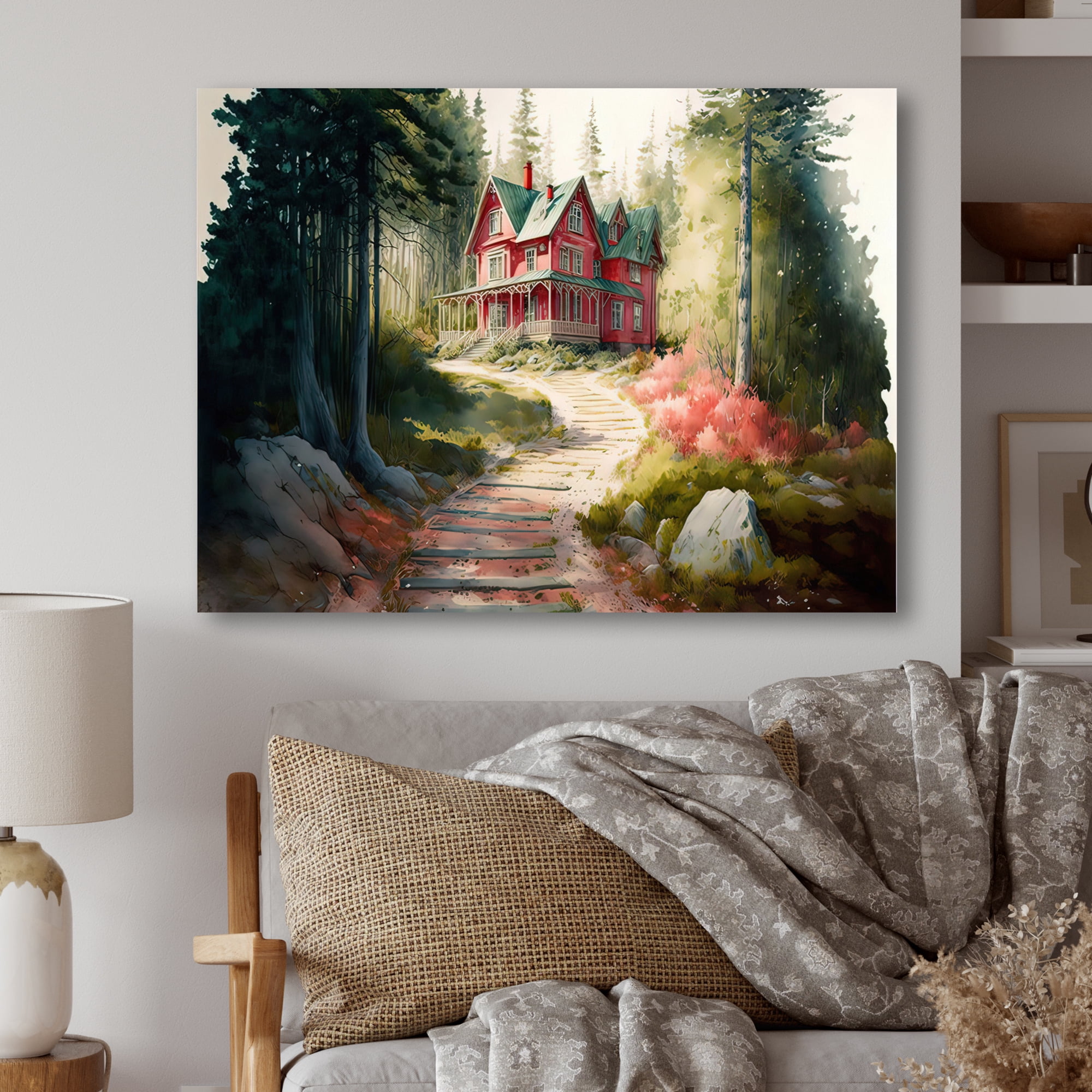 Designart Charming Red Cottage IV Canvas Wall Art