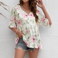 thumbnail image 4 of Blusa informal con estampado de manga media y cuello en V de verano para mujer a la moda Fridja  ghk1010, 4 of 8