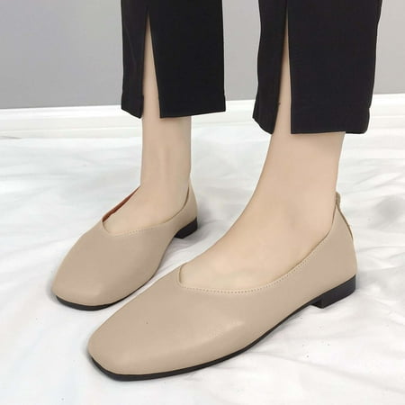 

PhoneSoap Fashion Spring And Summer Women Casual Shoes Low Heel Shallow Mouth Soft Sole Solid Color Comfortable Flat Bottom Beige