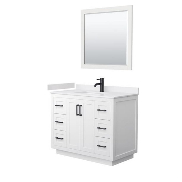 Wyndham Collection Wcf292942swbwcunsm34 42 In Miranda Single Bathroom Vanity With White Cultured Marble Countertop 44 Undermount Square Sink Matte Black Trim 34 Mirror Com Miranda Single Bathroom Vanity, 42 44 Inch Vanity Mirror