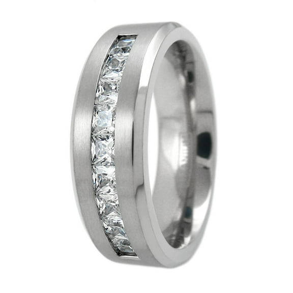 Men's 2Ct Princess Cut Natural Moissanite Diamond Ring in 14K White Gold Plated