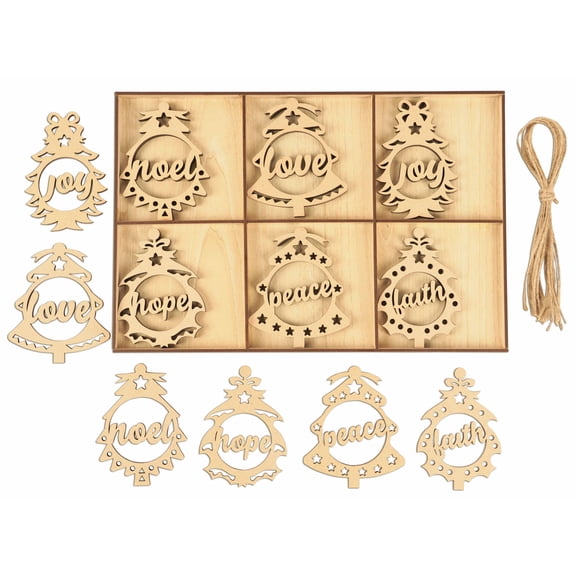 Inkdotpot 18pcs Wooden Christmas Ornaments, Unfinished Wooden Laser Cutouts Bell Shaped Embellishments Hanging Ornament for Christmas Decorations- Tree Decor- Kids Crafts DIY
