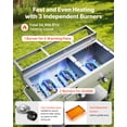 thumbnail image 4 of VEVOR Outdoor Propane Griddle, 3 Burners (11,600 BTU Each), Commercial Stainless Steel Griddle with Two 1/3 Size Food Warming Pans, Portable Cart with 4 Lockable Wheels, for Hot Dogs, Burgers & Meats, 4 of 9