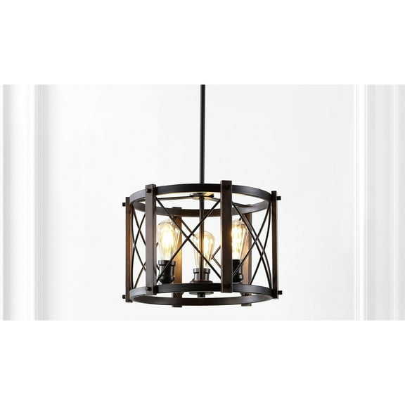 JONATHAN Y Ferme 16" 3-Light Adjustable Iron Rustic Farmhouse LED Pendant, Brown/Oil Rubbed Bronze
