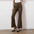 thumbnail image 4 of Timegard Work Pants for Women Button High Waist Flare Leg Loose Fitting Business Casual Office Suit Pants(L,Coffee), 4 of 9