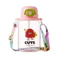 thumbnail image 2 of 20oz BPA-Free Plastic Straw Water Bottle with Adjustable Crossbody Strap, Leak-Proof Flip-Top Lid & Cute Cartoon Design, Portable Reusable Hydration Bottle for Outdoor Activities,, 2 of 3