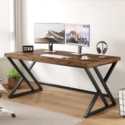 Paasyonmate Rustic Wood Computer Desk with Metal, 60" Large Office Desk