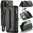 thumbnail image 2 of Funda tipo cartera para iPhone 12 Pro Max con bloqueo RFID, tarjetero, cremallera, ranura para billetes, correa de hombro magnética de piel sintética suave para iPhone 12 Pro Max, 2 of 10