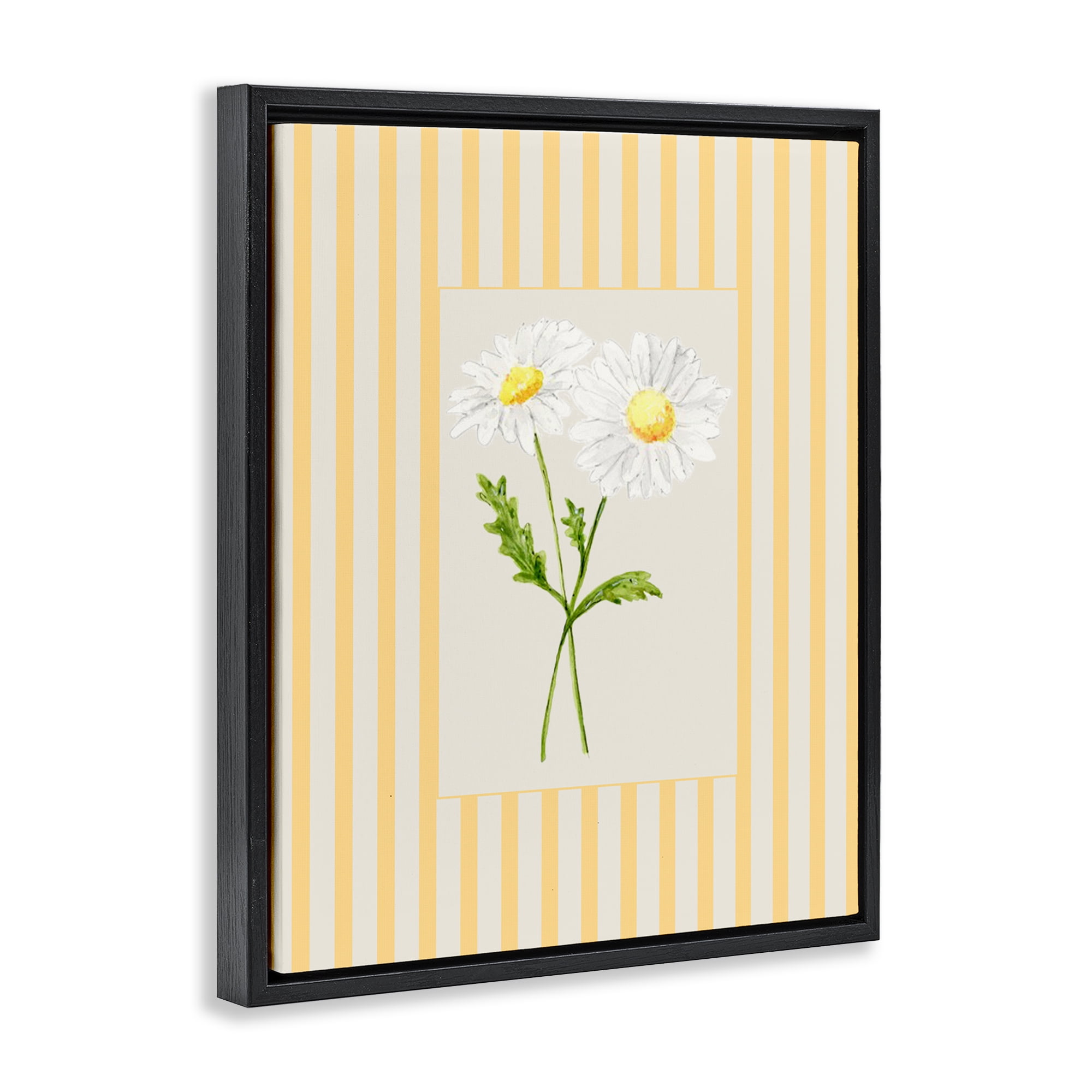 Yellow Stripe Daisy Black Framed Floater Canvas Wall Art, design by Lisa Wehmeyer