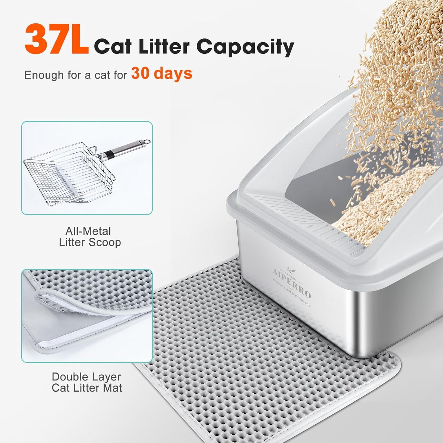 Stainless Steel Litter Box | Metal Kitty Litter Box with Lid High Sided for Small Cats or Injured Cats, Bunny Litter Boxes, Low Entry, Odor-Free, Non-Stick,Includes Scoop (Dark Gray, Small)