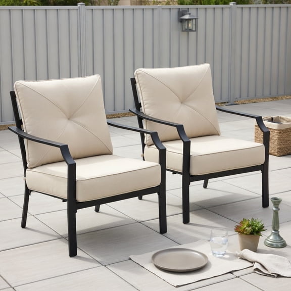 Topcobe 2 Pieces Patio Dining Set with Padded Cushions Armrest Steel Frame, Outdoor Patio Furniture