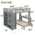 thumbnail image 4 of Queen over Twin Bunk Bed with Dismountable Lower Bed and Desk, Solid Wood Bunk Beds Frame with Built-in Shelves and Wardrobe, Can be Converted into Loft Bed, Grey, 4 of 9