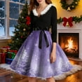 thumbnail image 4 of Women's Fashion V-Neck Casual Slim Christmas Printed Long Sleeve Hair Collar Dresses for Elegant Holiday Events and Parties,Light Purple,XL, 4 of 4