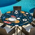 thumbnail image 6 of Sports Theme Round Tablecloth, Fitted Table Cover with Elastic for 45"-54" Round Tables, Cartoon Soccer Baseball Basketball Star Blue Table Cloth Outdoor Indoor Dinning Party Waterproof Tablecloths, 6 of 7