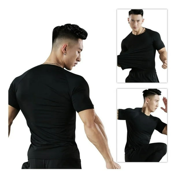 Camiseta de entrenamiento para hombre, manga corta, camisetas de compresión para hombre, alta elasticidad para atletismo
