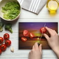 thumbnail image 4 of Ocean Cutting Board, Romantic Sunset on the Beach Sun Rays Reflection on the Sea Colorful Sky Picture, Decorative Tempered Glass Cutting and Serving Board, Small Size, Orange Purple, by Ambesonne, 4 of 5