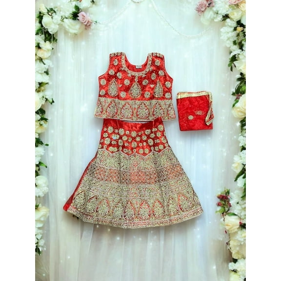 Traditional Girls Lehenga Choli Set, Cultural Wear for Kids,015