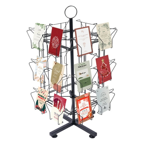 3 Tier Greeting Card Rack Spins 24 Pocket Black Retail Storage Display Stand 5*7in Postcards Sign Holder