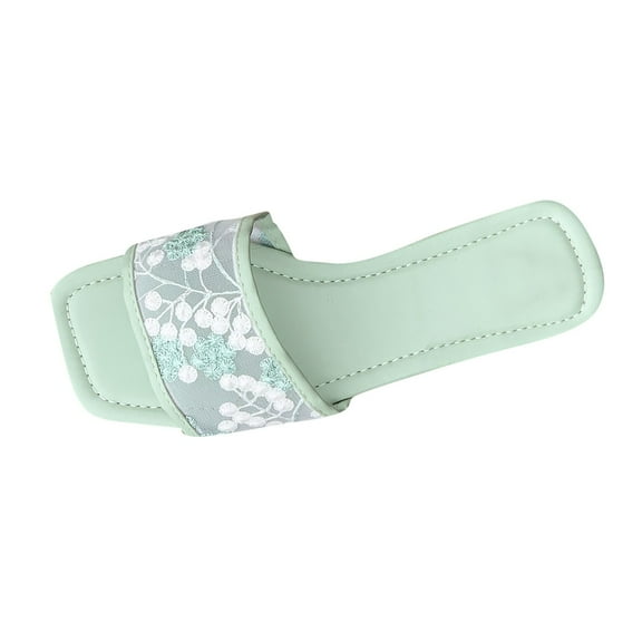 Admvng Women's Sandals Fashion Casual Spring And Summer New Style Flower Mesh Square Toe Flat Sandals 36-43