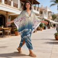 thumbnail image 4 of Xixirimido Cherry Blossom Sea Wave Print Women Kaftan Dresses Plus Size Swimsuit Coverup Batwing Sleeve Summer Bathing Suit Caftan Loungewear Beach Cover Up, 4 of 7