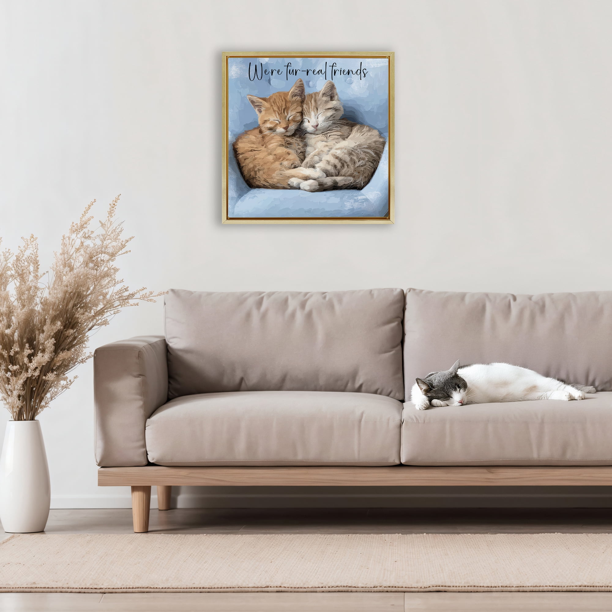 Stupell Industries We're Fur-Real Friends Gold Framed Floater Canvas Wall Art, design by Kim Curinga