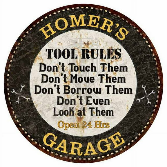 HOMER'S Garage Rules 14" Round Metal Sign Garage Bar Wall Decor 100140013174