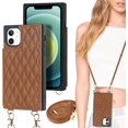 thumbnail image 3 of Crossbody Wallet Case for iPhone 12 Mini with Card Slot Holder,Magnetic Flip Folio Purse,PU Leather with Detachable Lanyard Strap Lattice Pattern Travel Case 5.4 Inch (Brown), 3 of 14