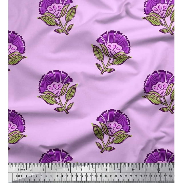 Soimoi Rayon Fabric Leaves & Floral Block Decor Fabric Printed Yard 56 Inch Wide