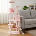 thumbnail image 4 of Costway 70" Cat Tree for Indoor Cats with Padded Top Perch, Dual Condos, Hammock, Platforms Pink, 4 of 10