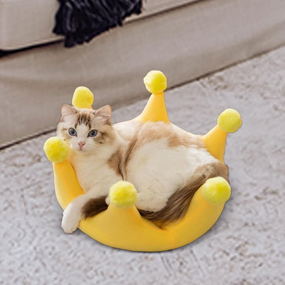 Cama para gatos de interior, nido para gatos, acogedora, repetición, suave y cómoda cama para mascotas, cojín de felpa para cachorros, gatos, gatitos Amarillo