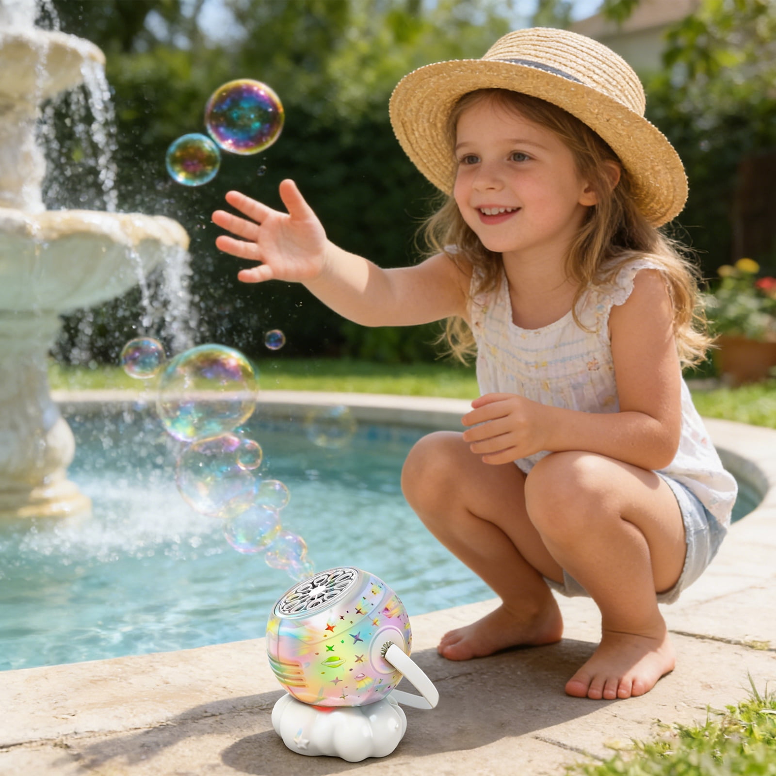 2-in-1 Galaxy Projector Bubble Machine with 100ml Bubble Concentrate, Charging Cable, Rotating Handheld Design with Light, Outdoor, Party, Wedding