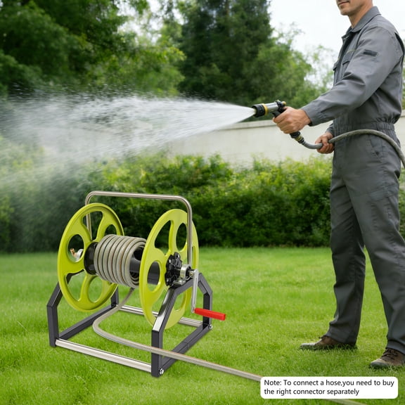 Garden Hose Reel, 360° Wall Mounted Water Hose Reel with Crank Handle, 328FT Metal Hose Reels for Lawn Watering